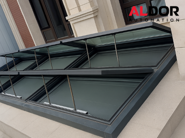 Mái Kính Giếng Trời Tự Động Mở Hất Điều Khiển Từ Xa